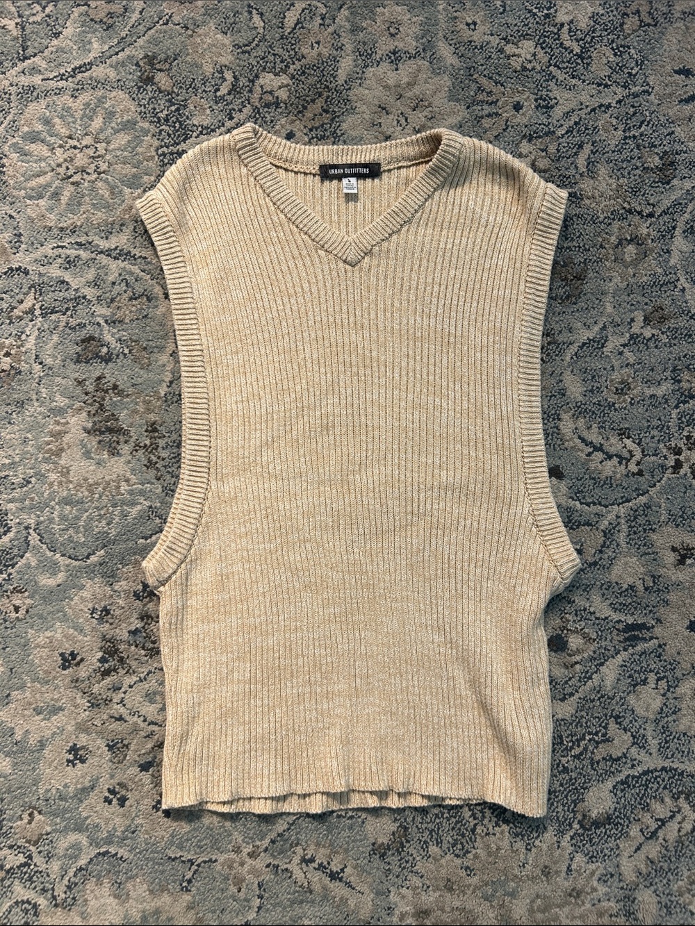 Urban Outfitters Neutral Beige Ribbed V‑Neck Sweater Vest
